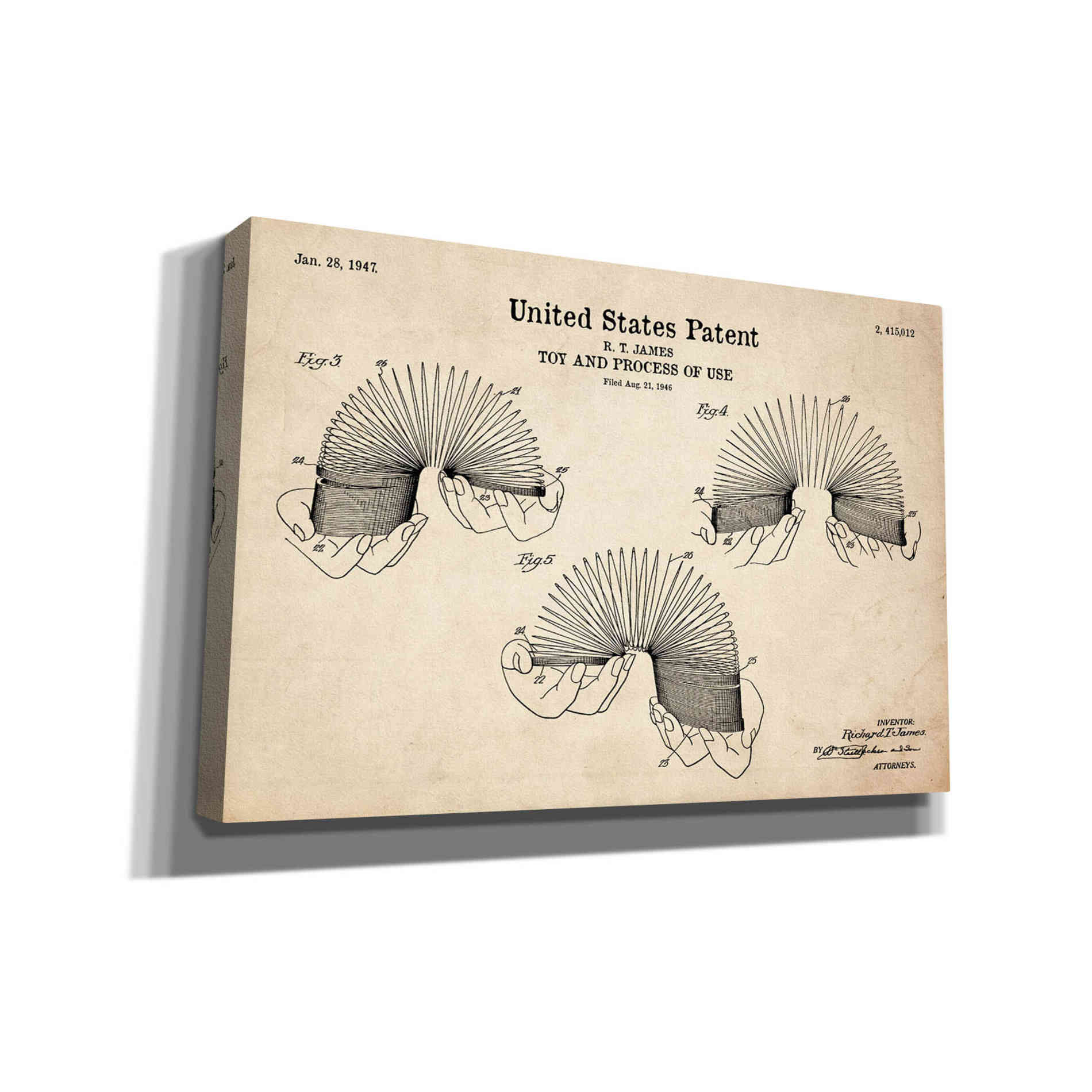 'Toy and Process of Use Blueprint Patent Parchment' Canvas Wall Art