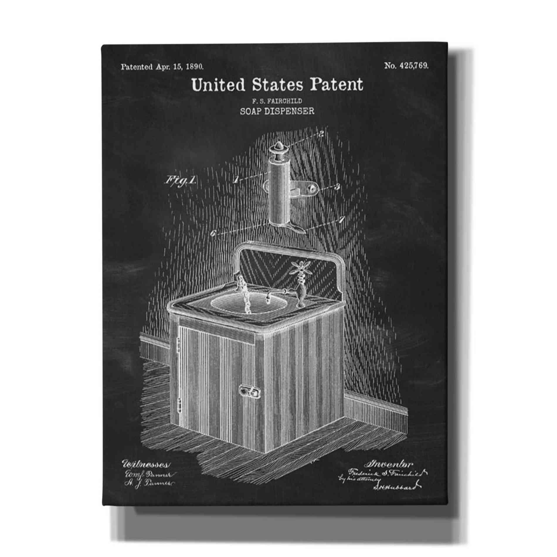 'Soap Dispenser Blueprint Patent Chalkboard' Canvas Wall Art
