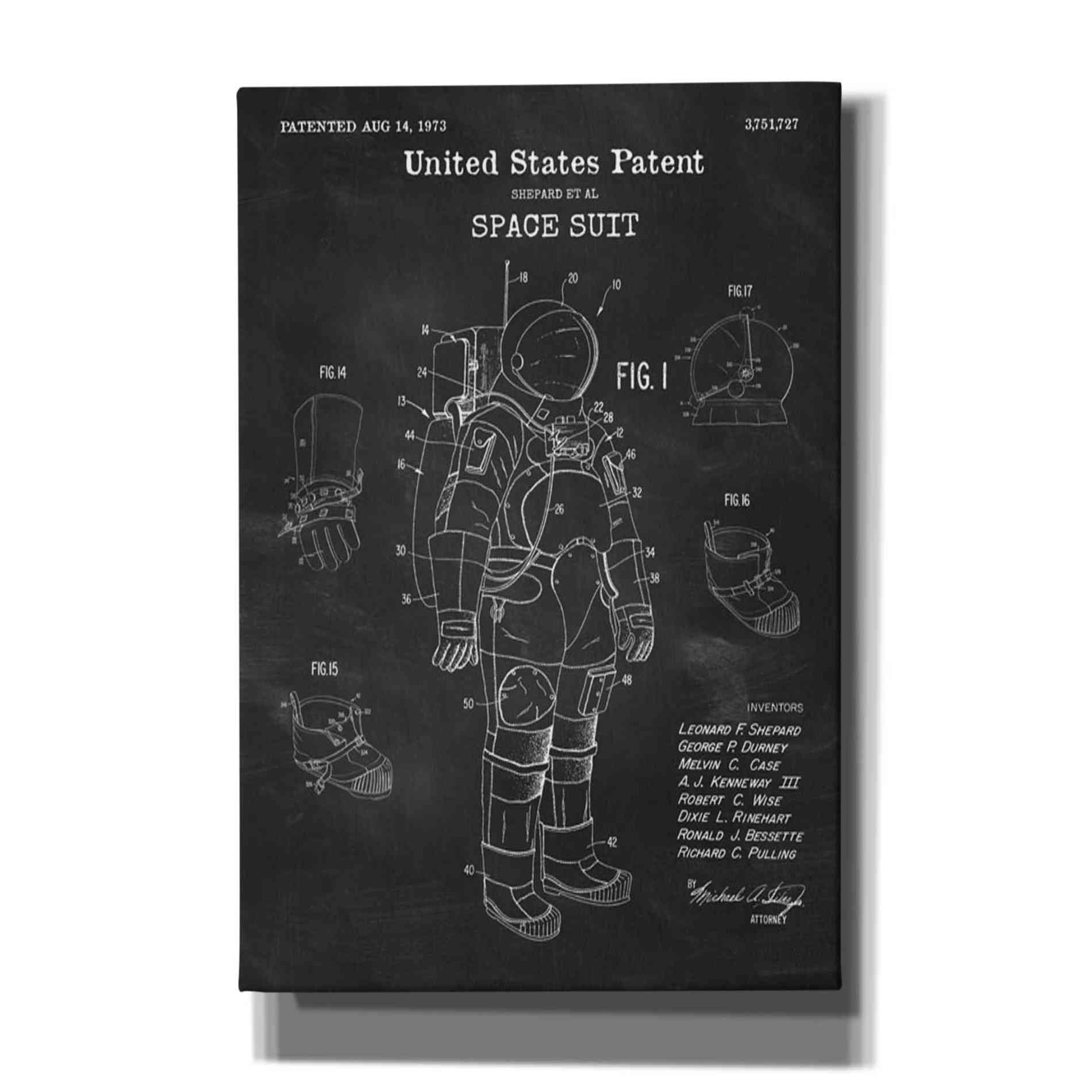 'Space Suit Blueprint Patent Chalkboard' Canvas Wall Art