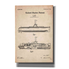 'Submarine Blueprint Patent Parchment' Canvas Wall Art