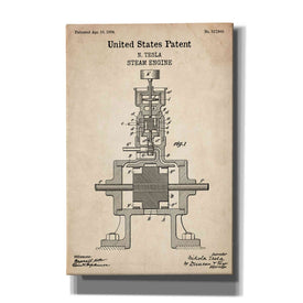 'Tesla Steam Engine Blueprint Patent Parchment' Canvas Wall Art