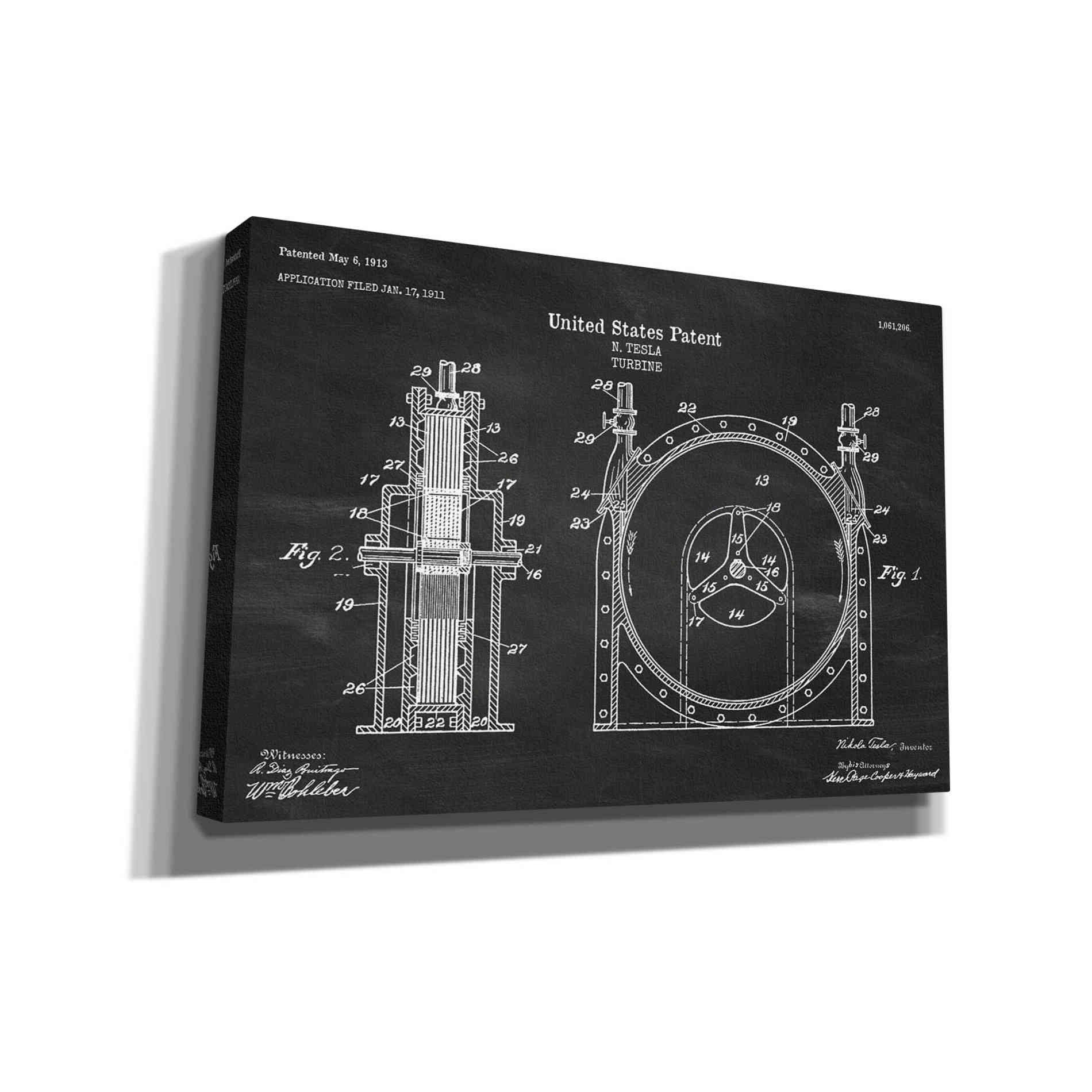 'Tesla Turbine Blueprint Patent Chalkboard' Canvas Wall Art