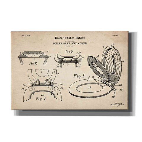 Image of 'Toilet Seat Cover Blueprint Patent Parchment' Canvas Wall Art