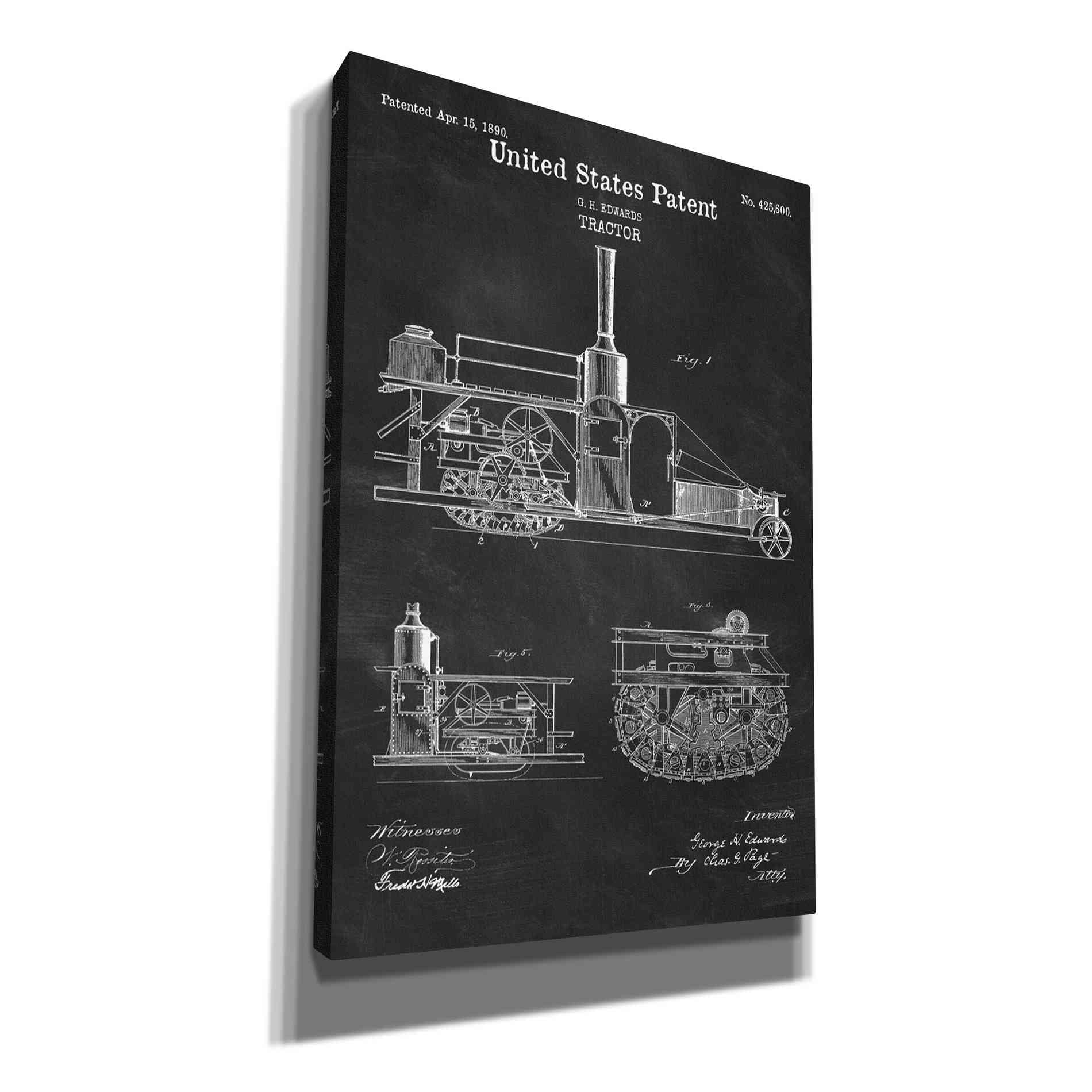 'Tractor Blueprint Patent Chalkboard' Canvas Wall Art