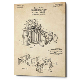 'Photographic Viewfinder Blueprint Patent Parchment' Canvas Wall Art