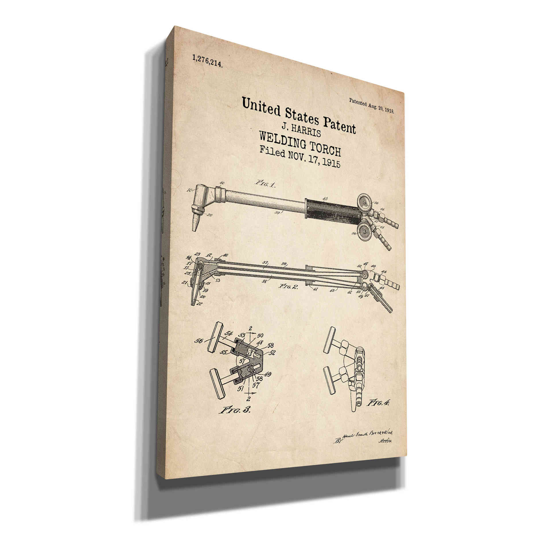 'Welding Torch Blueprint Patent Parchment' Canvas Wall Art