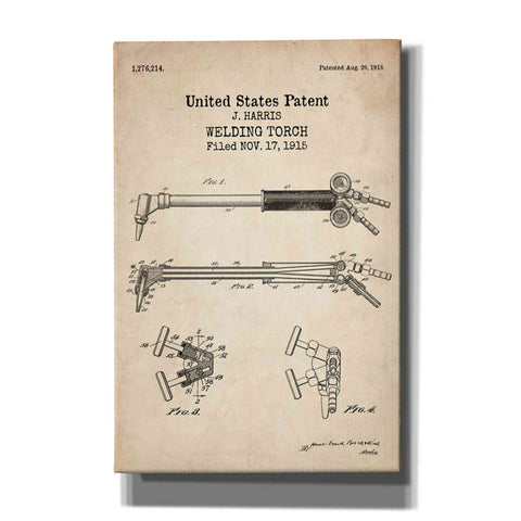 Image of 'Welding Torch Blueprint Patent Parchment' Canvas Wall Art