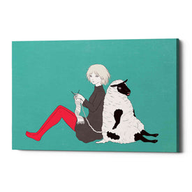 'Sheep and Girl' by Sai Tamiya, Canvas Wall Art