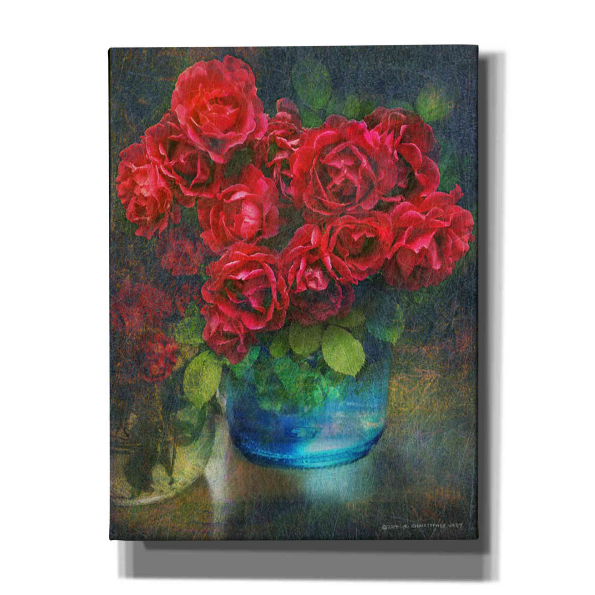 'Roses in Blue Jar' by Chris Vest, Giclee Canvas Wall Art