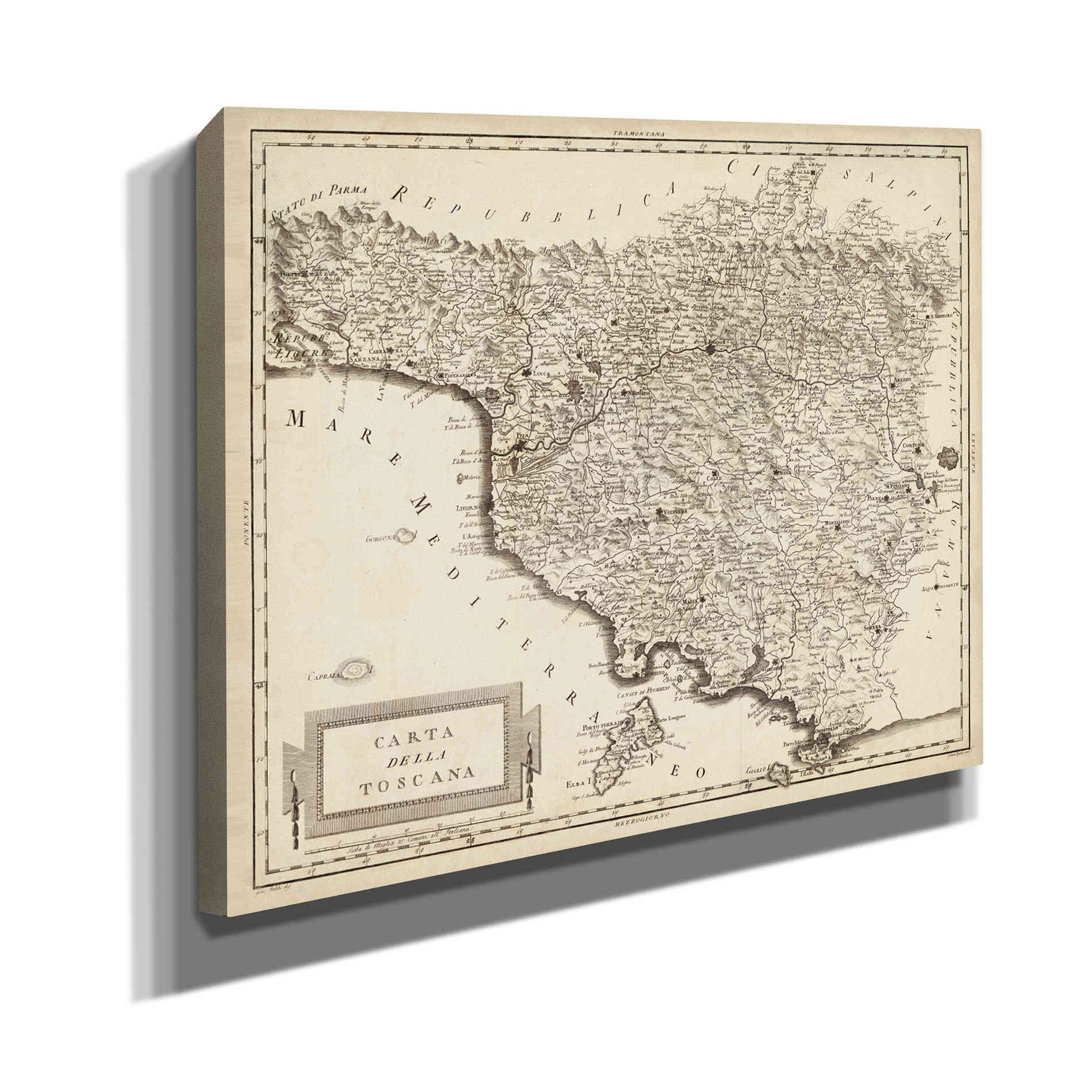 'Antique Map of Tuscany' by Unknown Giclee Canvas Wall Art