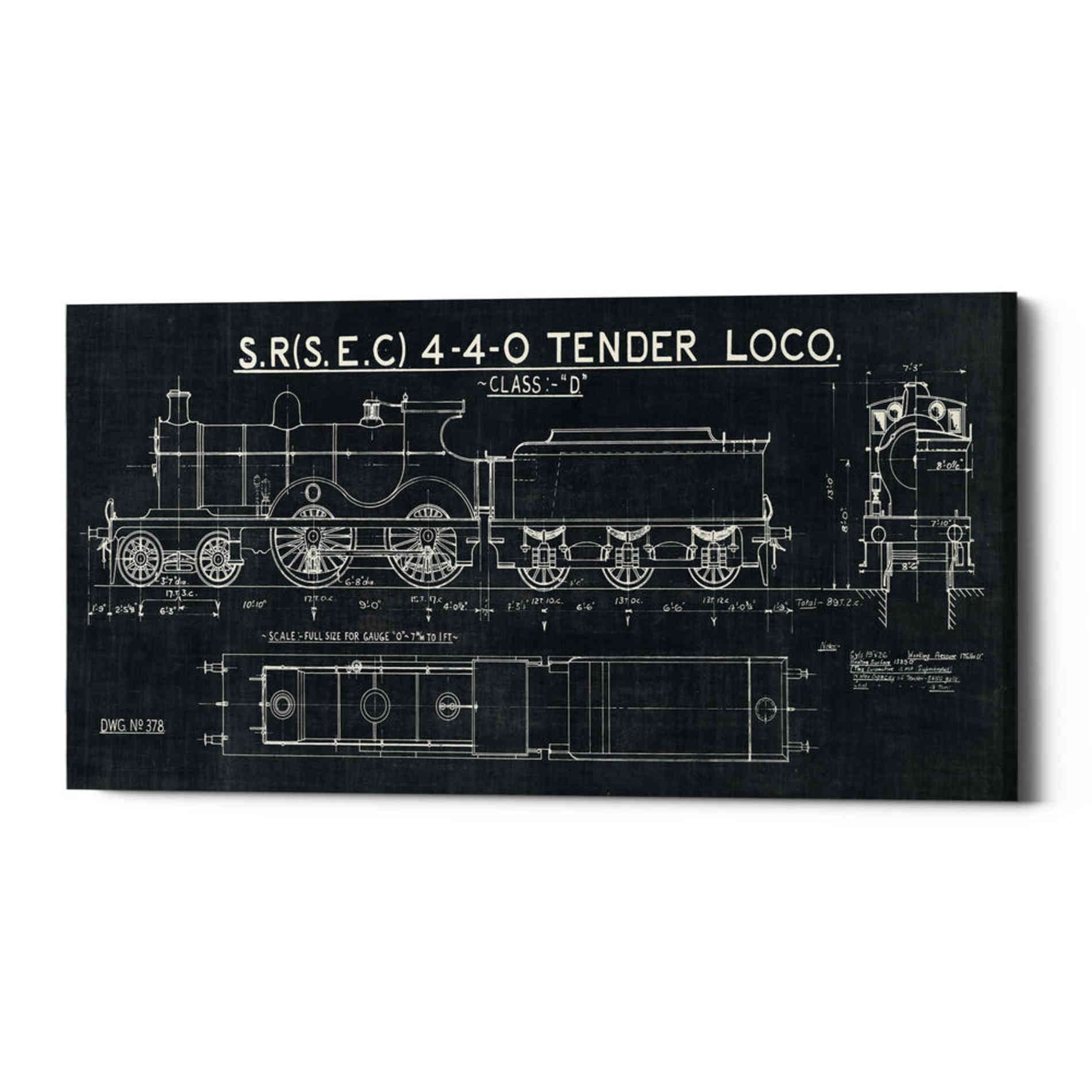 'Train Blueprint II' by Wild Apple Portfolio, Canvas Wall Art
