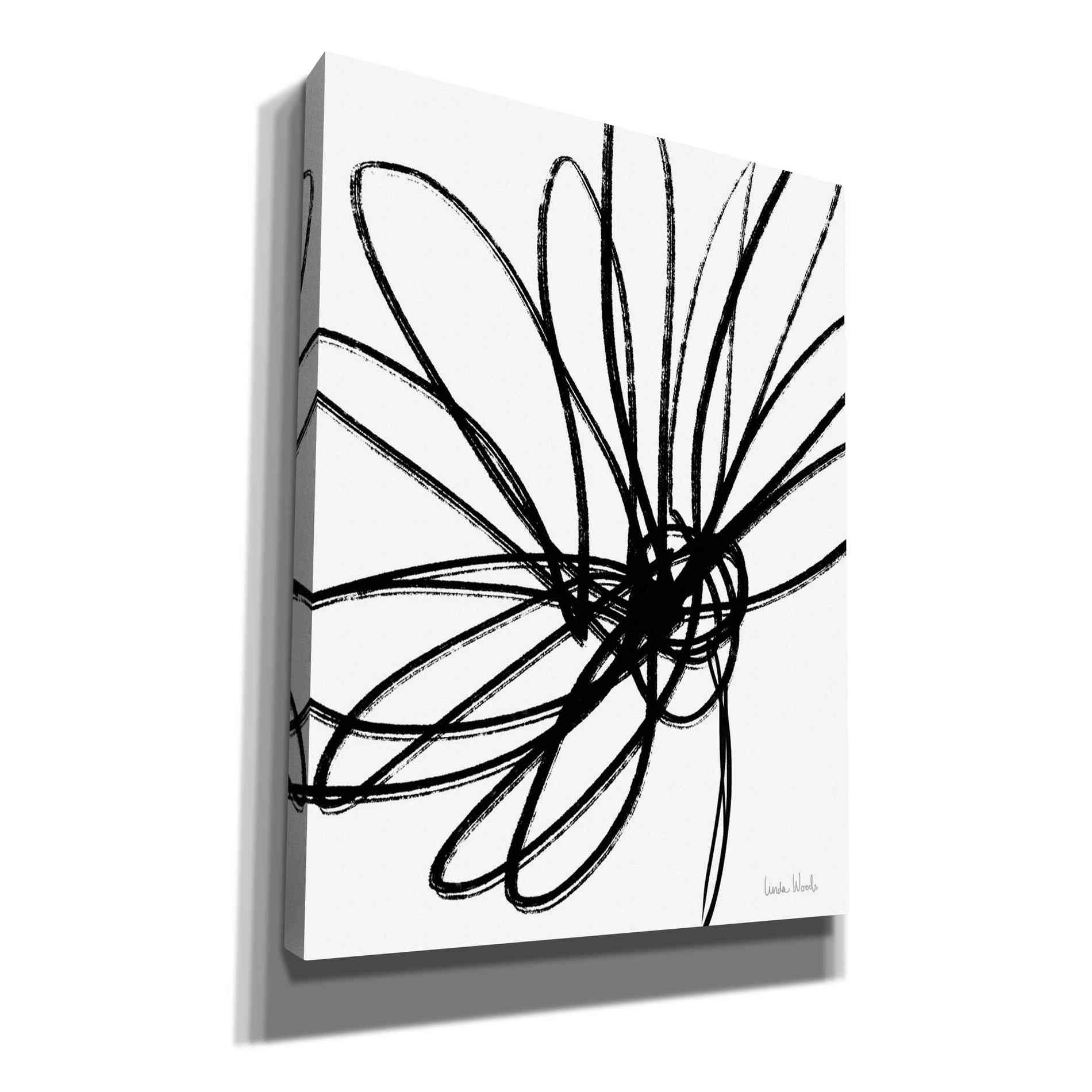 'Black Ink Flower Ii' by Linda Woods, Canvas Wall Art