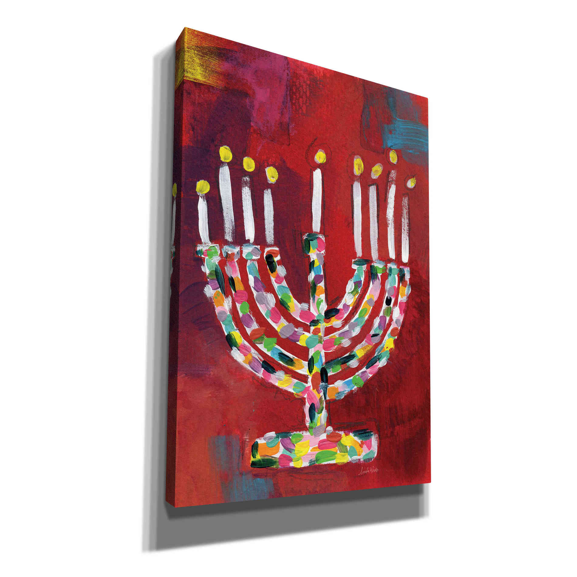 'Colorful Menorah' by Linda Woods, Canvas Wall Art