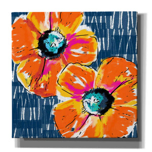 'Orange Poppies on Blue' by Linda Woods, Canvas Wall Art