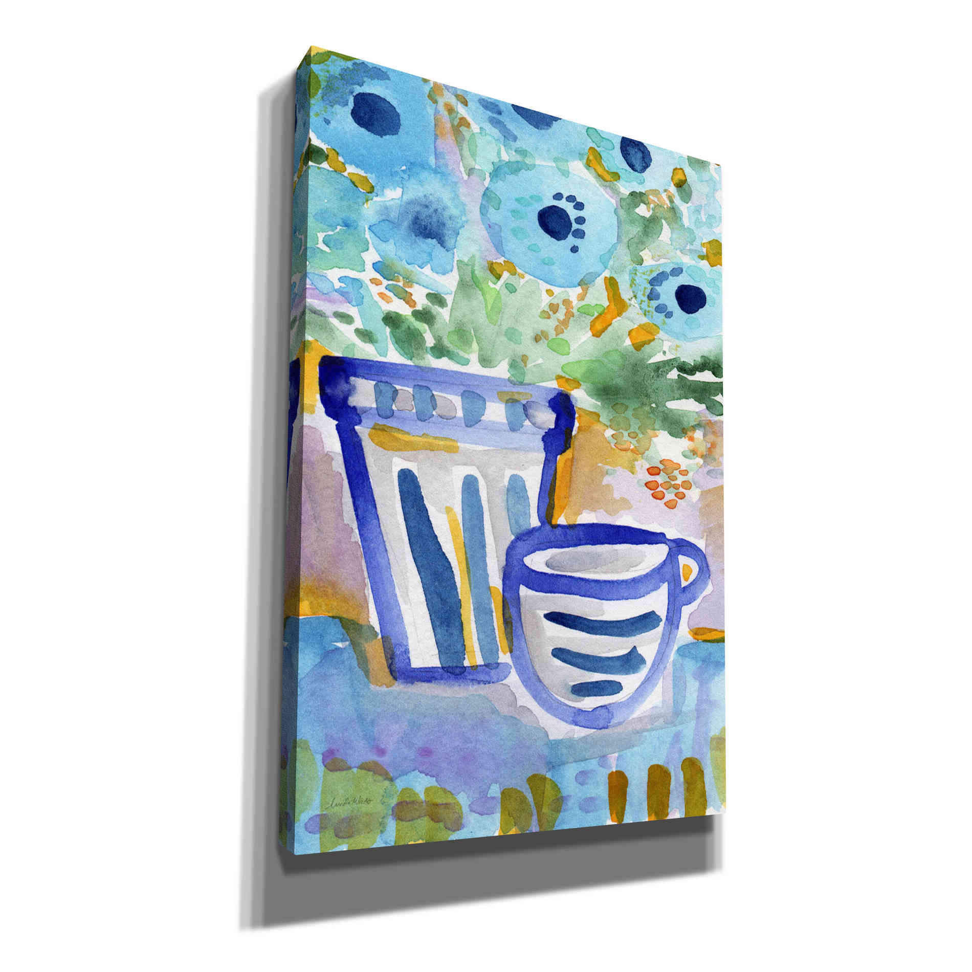 'Tea And Flowers I' by Linda Woods, Canvas Wall Art