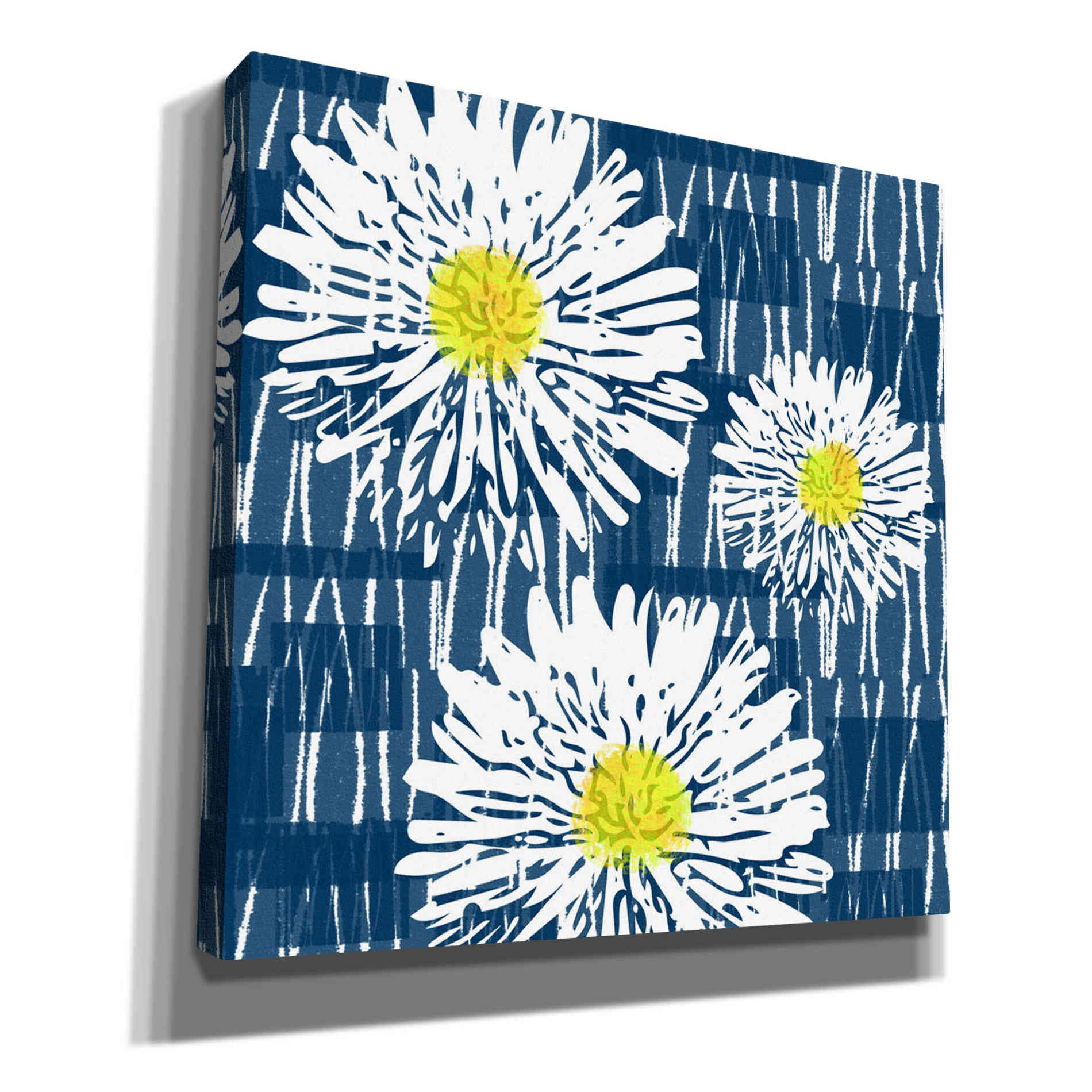 'White Flowers on Blue' by Linda Woods, Canvas Wall Art
